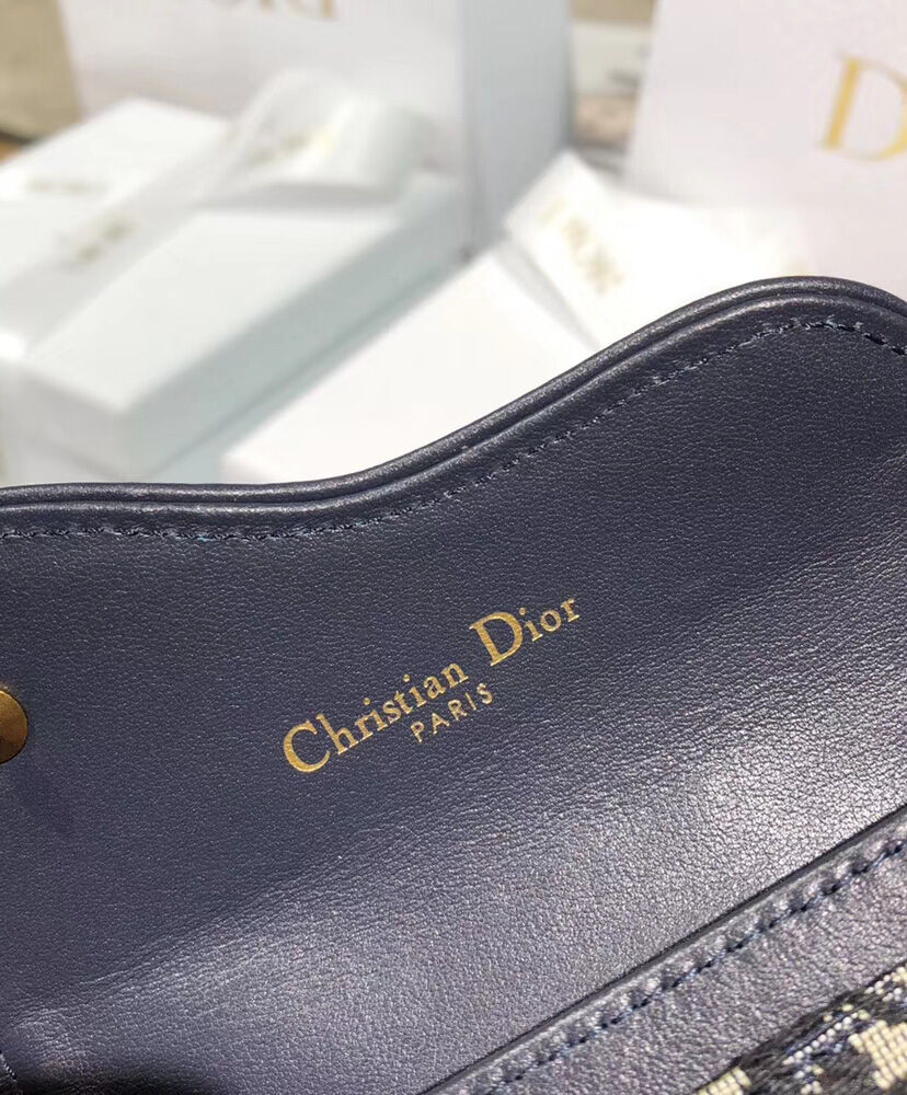 Christian Dior Oblique Saddle Canvas Wallet Dark Blue